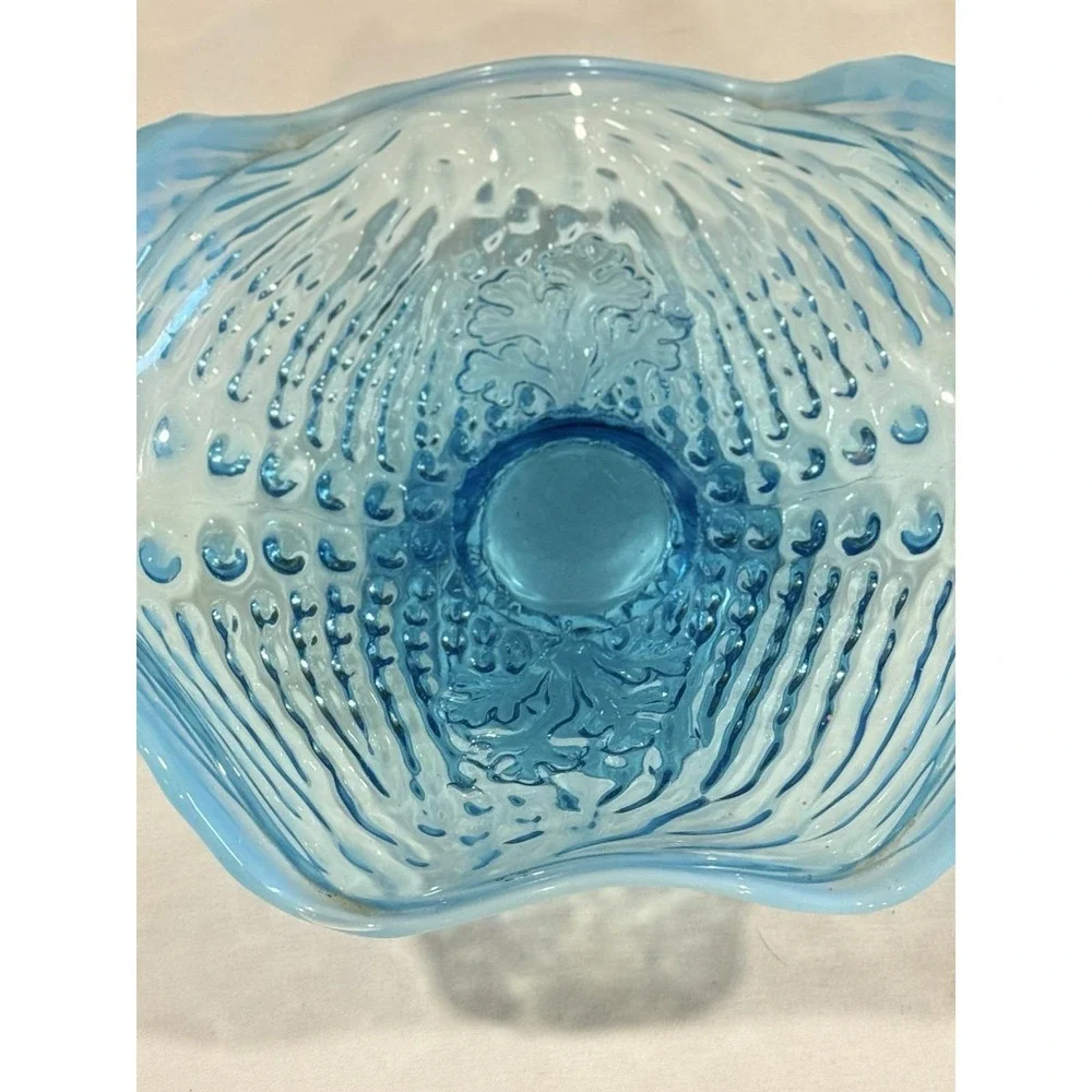Antique Northwood Argonaut Shell Nautilus Blue Opalescent Ruffled Bowl